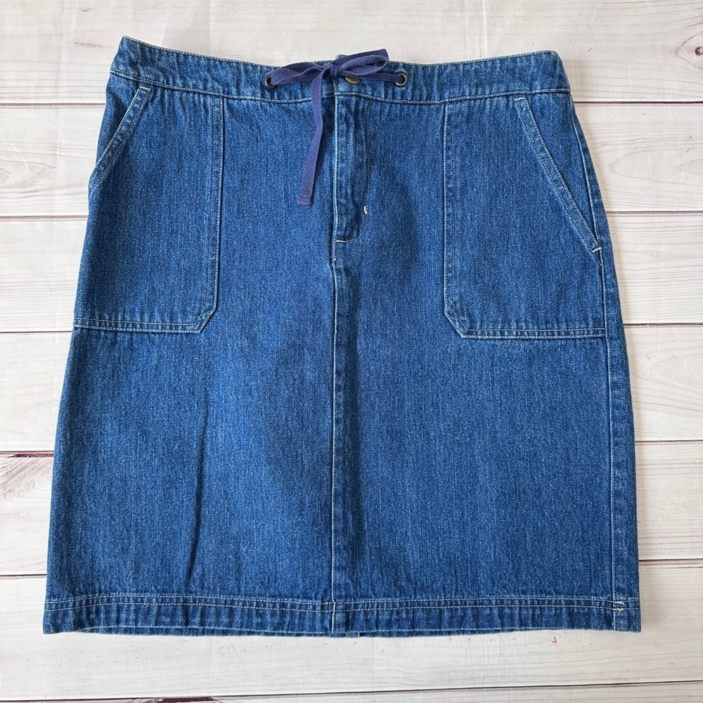 Natural Reflections Women’s Denim Skirt Size 8 –100% Cotton Adjustable Waist Tie